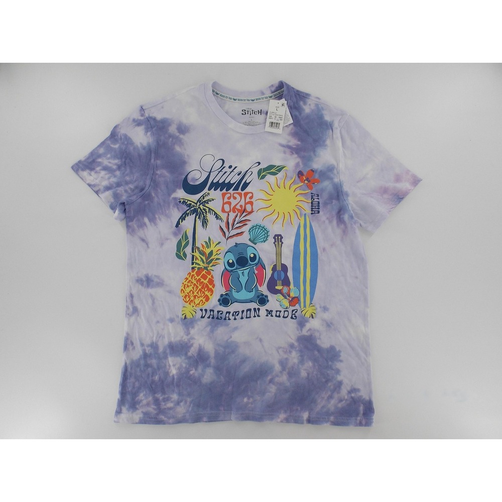 Disney Stitch Graphic Tee Vacation Mode Modern Unisex Large Purple Tie Dye Shirt